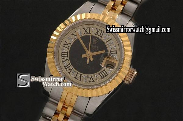 Ladeis Rolex Datejust TT Diam/Black Dial Jubilee Roman Markers Eta 2671-2 Replica Watches