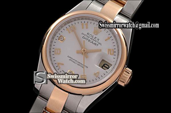 Ladeis Rolex Datejust TT Osyter White Num/Diamond Swiss Eta 2671-2 Replica Watches