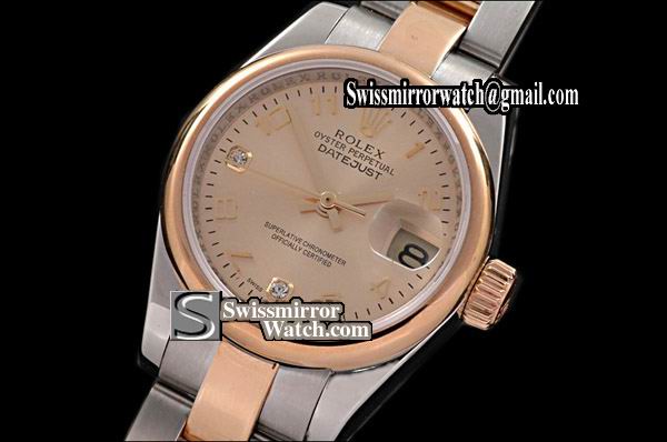 Ladeis Rolex Datejust TT Osyter Gold Num/Diamond Swiss Eta 2671-2 Replica Watches