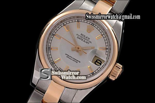 Ladeis Rolex Datejust TT Osyter 2 Tone White Broad Sticks Swiss Eta 2671-2 Replica Watches