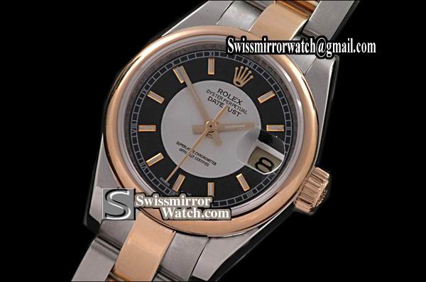 Ladeis Rolex Datejust TT Osyter 2 Tone Blk/Wht Broad Sticks Swiss Eta 2671-2 Replica Watches