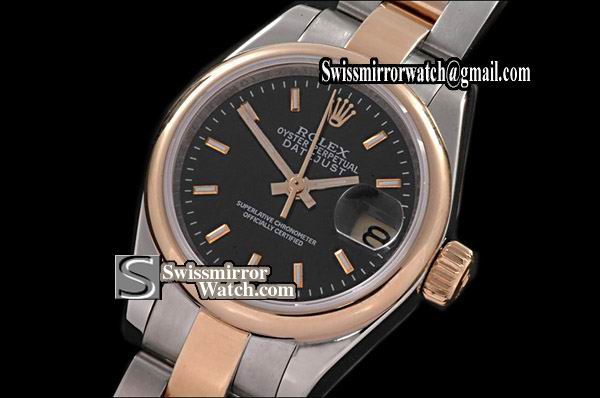 Ladeis Rolex Datejust TT Osyter Black Broad Sticks Swiss Eta 2671-2 Replica Watches