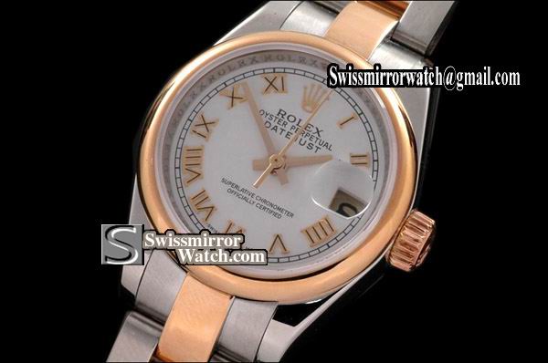 Ladeis Rolex Datejust TT Osyter White Dial Roman Swiss Eta 2671-2 Replica Watches