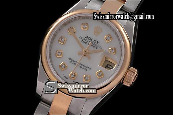 Ladeis Rolex Datejust TT Osyter MOP White Diam Swiss Eta 2671-2 Replica Watches