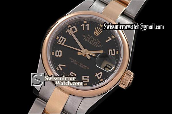 Ladeis Rolex Datejust TT Osyter Black Dial Numeral Swiss Eta 2671-2 Replica Watches