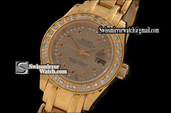 Ladeis Rolex Datejust FG Masterpiece Gold Diam Dial Ruby Markers Eta 2671-2 Replica Watches
