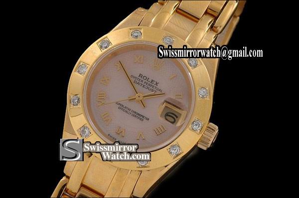 Ladeis Rolex Datejust FG Masterpiece MOP Pink Dial Roman Markers Eta 2671-2 Replica Watches