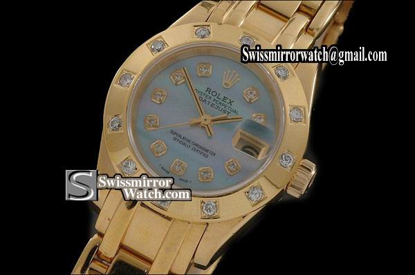Ladeis Rolex Datejust FG Masterpiece MOP Blue Dial Diamond Markers Eta 2671-2 Replica Watches