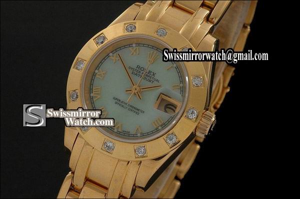 Ladeis Rolex Datejust FG Masterpiece MOP Blue Dial Diamond Markers Eta 2671-2 Replica Watches