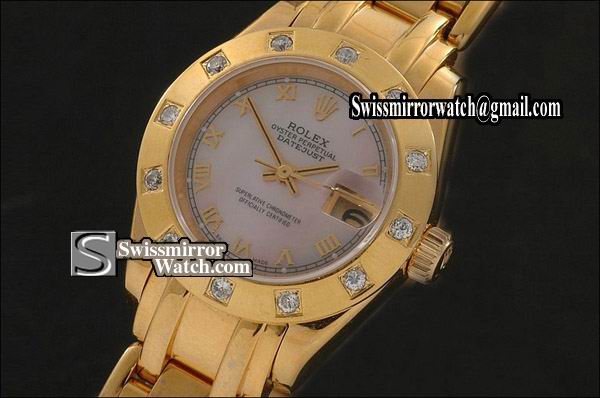 Ladeis Rolex Datejust FG Masterpiece MOP Pink Dial Roman Markers Eta 2671-2 Replica Watches