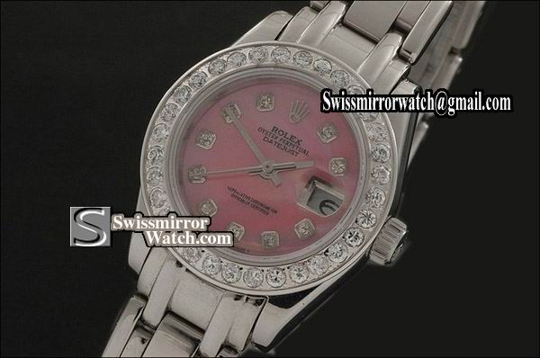 Ladeis Rolex Datejust SS Masterpiece MOP Pink dial Diamond Markers Eta 2671-2 Replica Watches