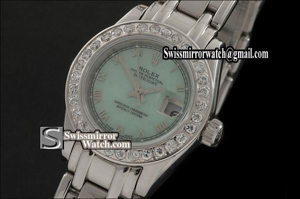 Ladeis Rolex Datejust SS Masterpiece MOP Green dial Roman Markers Eta 2671-2 Replica Watches