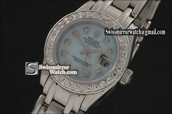 Ladeis Rolex Datejust SS Masterpiece MOP Blue dial Diamond Markers Eta 2671-2 Replica Watches