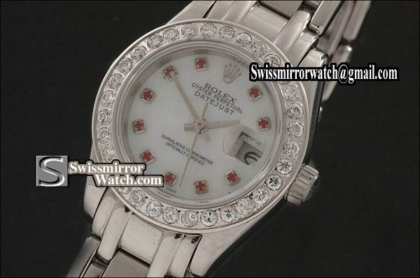 Ladeis Rolex Datejust SS Masterpiece MOP White dial Ruby Markers Eta 2671-2 Replica Watches