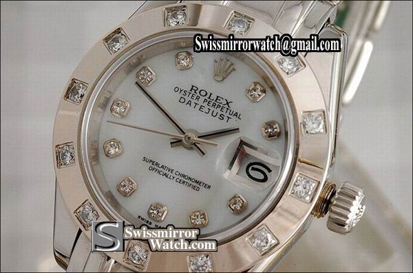 Ladeis Rolex Datejust SS Masterpiece White MOP dial Diamond Markers Eta 2671-2 Replica Watches