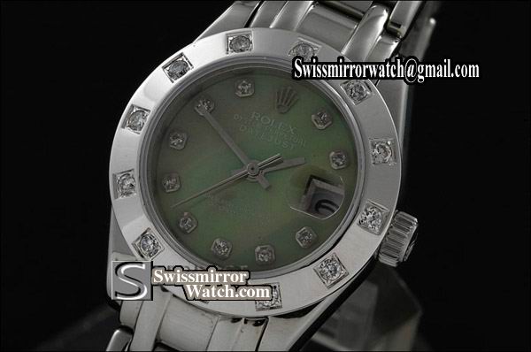 Ladeis Rolex Datejust SS Masterpiece MOP Green dial Diamond Markers Eta 2671-2 Replica Watches