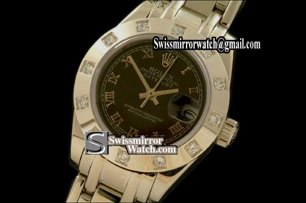Ladeis Rolex Datejust SS Masterpiece Black dial Roman Markers Eta 2671-2 Replica Watches