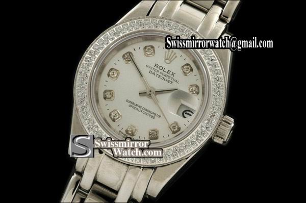Ladeis Rolex Datejust SS Double Diam Bez MOP Wht Diam Markers Eta 2671-2 Replica Watches