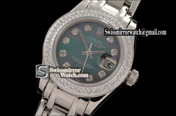 Ladeis Rolex Datejust SS Double Diam Bez MOP Green Diam Markers Eta 2671-2 Replica Watches