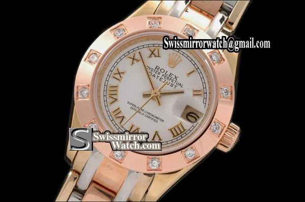 Ladeis Rolex Datejust 3T Masterpiece Diam Bez White Roman Swiss Eta 2671-2 Replica Watches