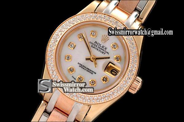 Ladeis Rolex Datejust 3T Masterpiece Diam Bez MOP Wht Diam Swiss Eta 2671-2 Replica Watches