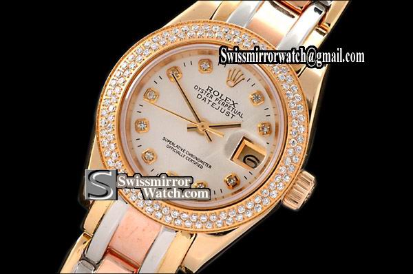 Ladeis Rolex Datejust 3T Masterpiece Diam Bez White Diam Swiss Eta 2671-2 Replica Watches