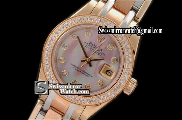 Ladeis Rolex Datejust 3T Masterpiece Diam Bez MOP Pink Diam Swiss Eta 2671-2 Replica Watches