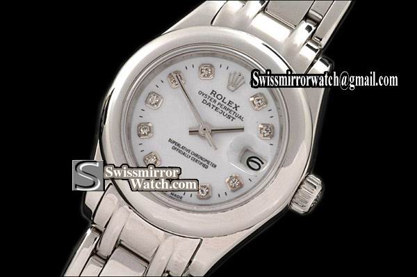 Ladeis Rolex Datejust SS Smooth Bez White Diamonds Swiss Eta 2671-2 Replica Watches