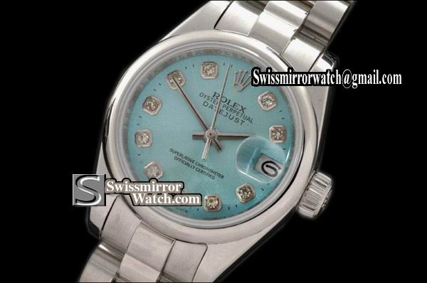 Ladeis Rolex Datejust SS Smooth Bez L-Blue Diamonds Swiss Eta 2671-2 Replica Watches