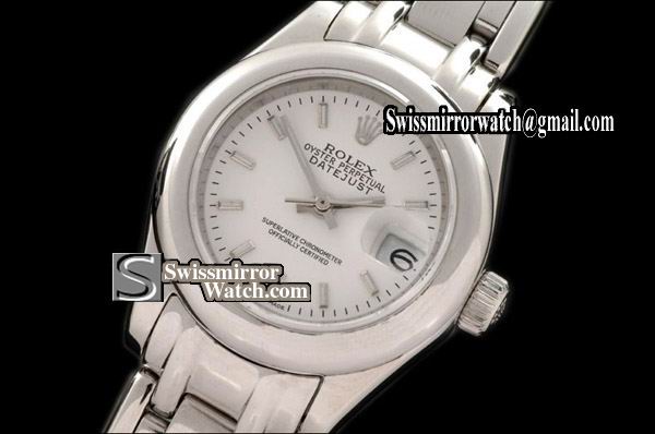 Ladeis Rolex Datejust SS Smooth Bez White Sticks Swiss Eta 2671-2 Replica Watches