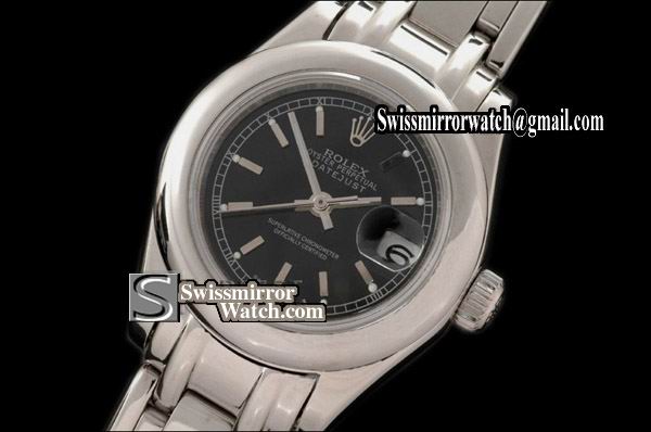 Ladeis Rolex Datejust SS Smooth Bez Black Sticks Swiss Eta 2671-2 Replica Watches