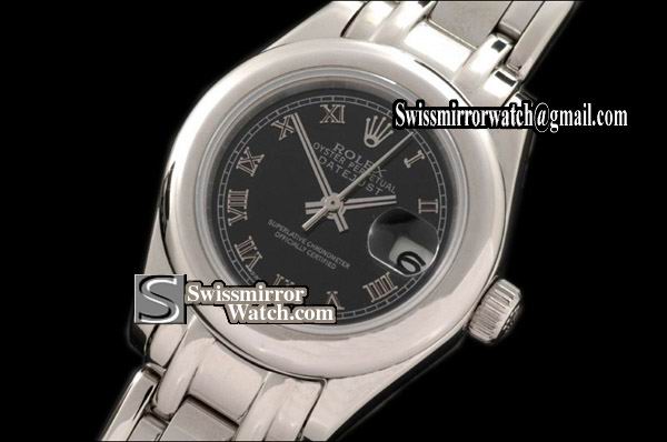 Ladeis Rolex Datejust SS Smooth Bez Black Roman Swiss Eta 2671-2 Replica Watches