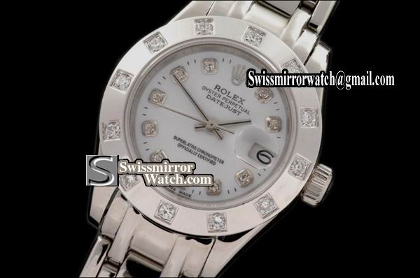Ladeis Rolex Datejust SS 12 Diam Bez White Diamonds Swiss Eta 2671-2 Replica Watches
