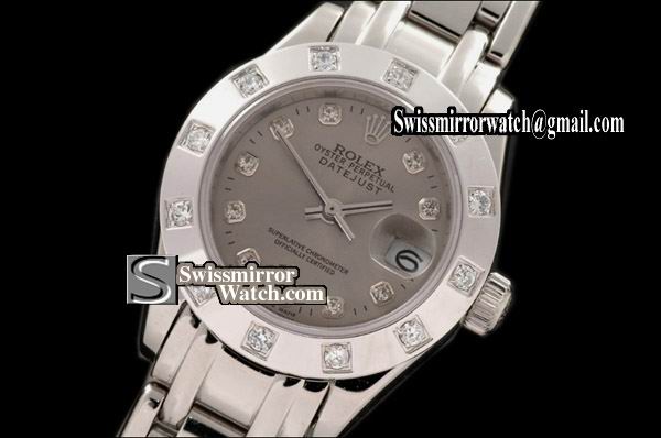 Ladeis Rolex Datejust SS 12 Diam Bez Grey Diamonds Swiss Eta 2671-2 Replica Watches