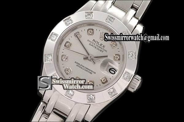 Ladeis Rolex Datejust SS 12 Diam Bez Silver Diamonds Swiss Eta 2671-2 Replica Watches