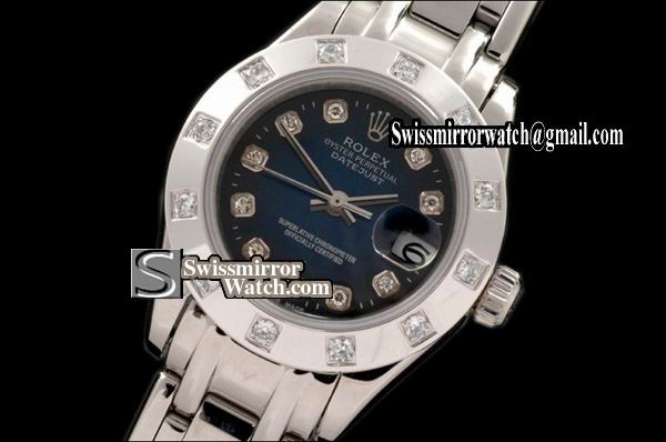 Ladeis Rolex Datejust SS 12 Diam Bez Burnt Blue Diamonds Swiss Eta 2671-2 Replica Watches