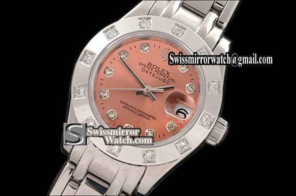 Ladeis Rolex Datejust SS 12 Diam Bez Salmon Diamonds Swiss Eta 2671-2 Replica Watches