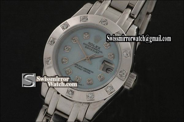 Ladeis Rolex Datejust SS 12 Diam Bez MOP L-Blue Diamonds Swiss Eta 2671-2 Replica Watches
