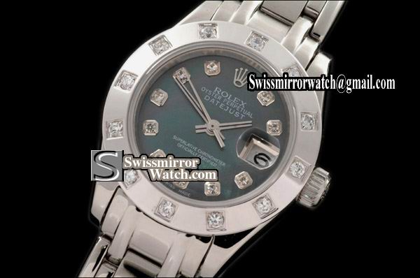 Ladeis Rolex Datejust SS 12 Diam Bez MOP D-Blue Diamonds Swiss Eta 2671-2 Replica Watches