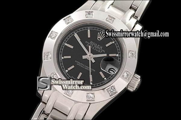 Ladeis Rolex Datejust SS 12 Diam Bez Black Sticks Swiss Eta 2671-2 Replica Watches