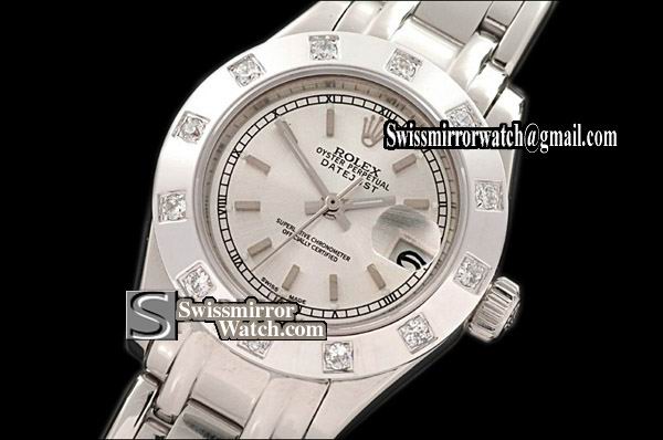 Ladeis Rolex Datejust SS 12 Diam Bez Silver Sticks Swiss Eta 2671-2 Replica Watches