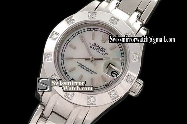 Ladeis Rolex Datejust SS 12 Diam Bez MOP White Sticks Swiss Eta 2671-2 Replica Watches