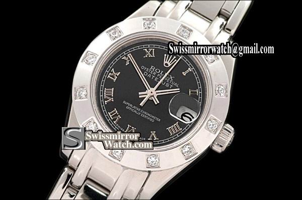 Ladeis Rolex Datejust SS 12 Diam Bez Black Roman Swiss Eta 2671-2 Replica Watches