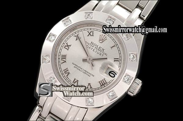 Ladeis Rolex Datejust SS 12 Diam Bez Silver Roman Swiss Eta 2671-2 Replica Watches