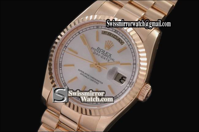 Rolex Day-Date RG President White Dial Sticks Markers Swiss Eta 2836-2 Replica Watches