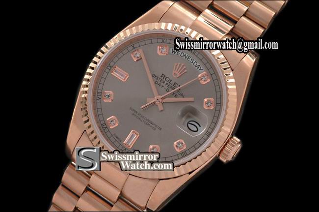 Rolex Day-Date RG President Grey Dial Diamond Markers Swiss Eta 2836-2 Replica Watches