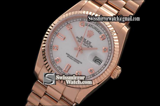 Rolex Day-Date RG President Whit Dial Diamond Markers Swiss Eta 2836-2 Replica Watches