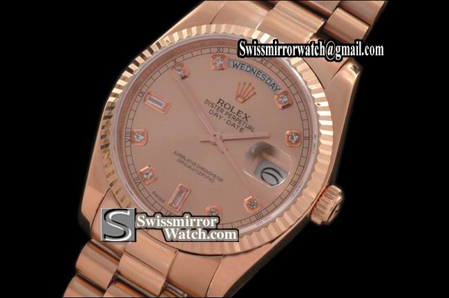 Rolex Day-Date RG President Rose Dial Diamond Markers Swiss Eta 2836-2 Replica Watches
