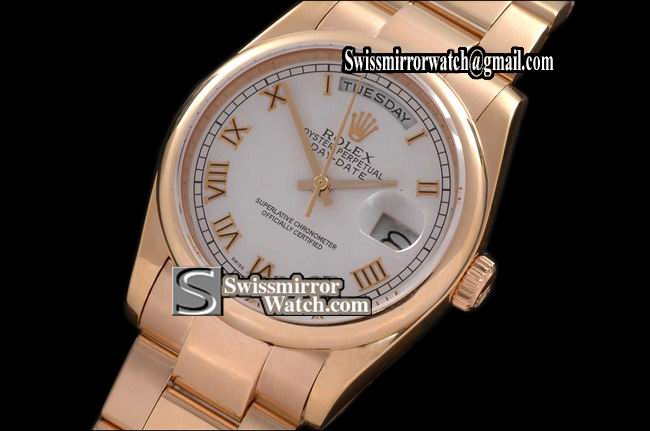 Rolex Day-Date RG Osyter White Dial Roman Markers Swiss Eta 2836-2 Replica Watches