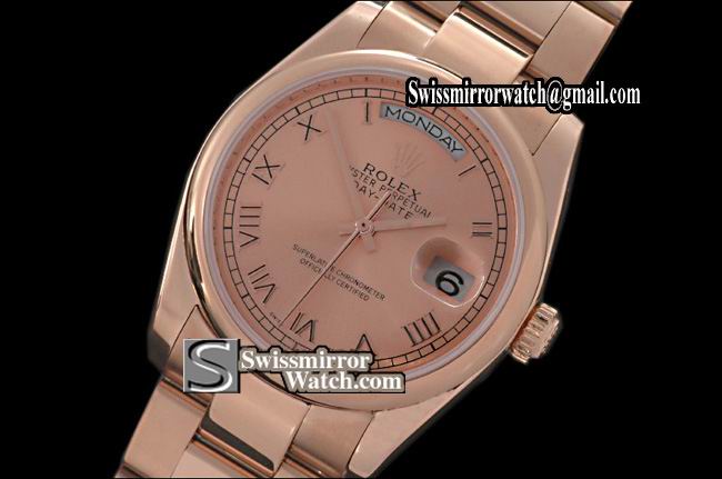Rolex Day-Date RG Osyter Rose Dial Roman Markers Swiss Eta 2836-2 Replica Watches